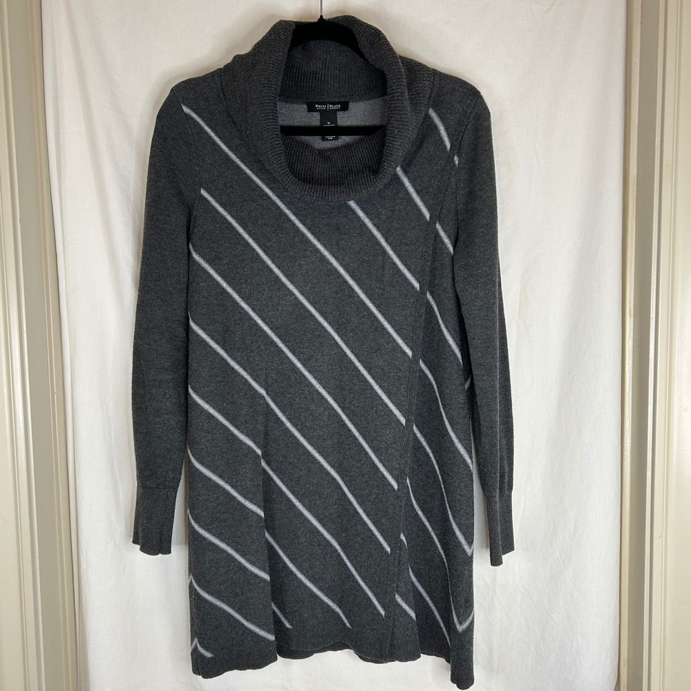 White House Black‎ Market Gray Stripe Cowl Neck Sweater Tunic Dress